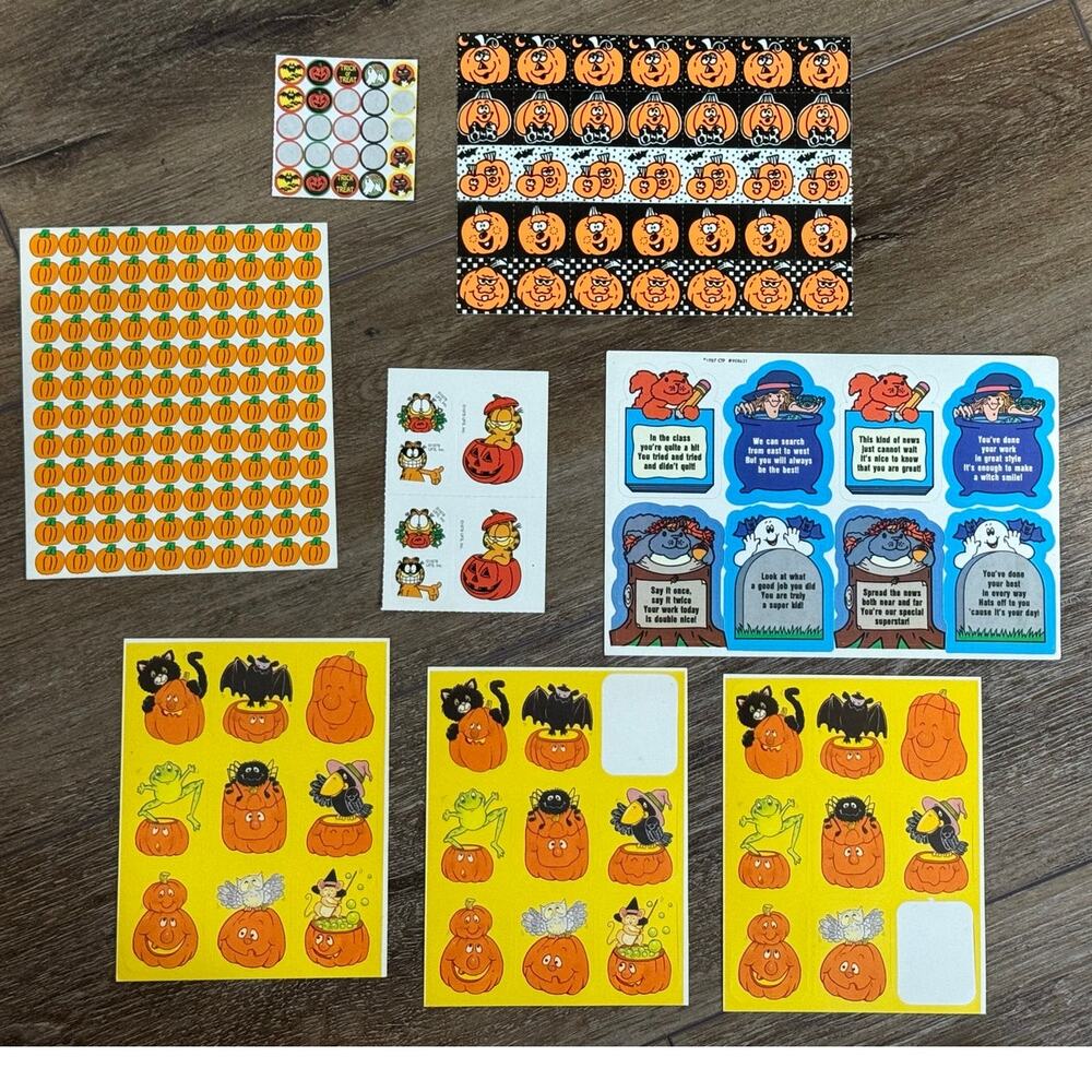 Vintage 80s Teachers Halloween Stickers Lot Reward Incentive Garfield‎ Pumpkins
